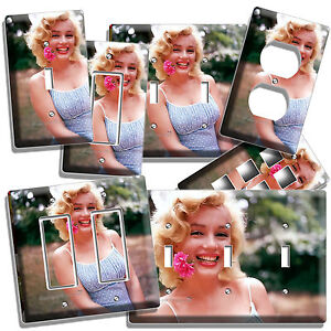 COLOR MARILYN MONROE SMILING FLOWER DOUBLE LIGHT SWITCH WALL PLATE COVER DECOR
