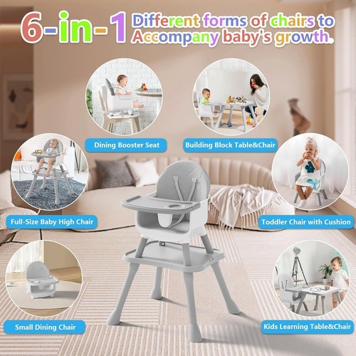 6 in 1 Baby High Chair for Babies and Toddlers,Booster Seat, Kids Learning Table - Picture 4 of 9