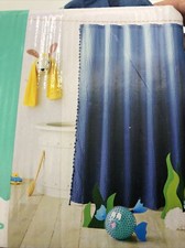 Pillowfort Ombre Seersucker Shower Curtain Navy Blue Tassel