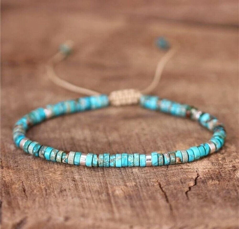 Natural Turquoise Stone Dainty Bracelet Blue Turquoise Gemstone