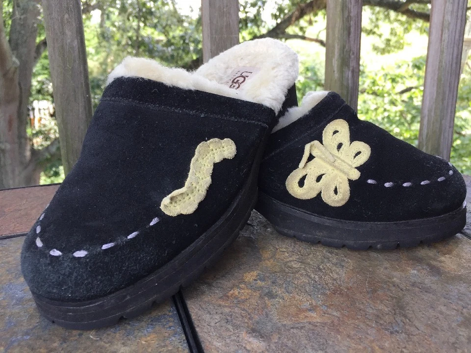 UGG AUSTRALIA Zuecos Cuñas Tacones Altos Línea de Piel Mariposa Cuero Niña Zapatos Talla 3 Foto 3 de 4