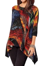 Attitudes by Renee Petite Global Illusion Casknit Tunic Abstract