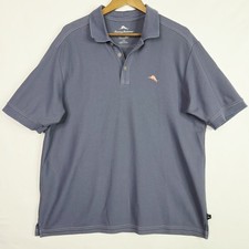 Tommy Bahama Mens Polo Shirt L Steel Blue Short Sleeve Embroidered Logo