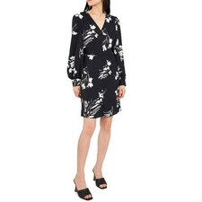 Vince Camuto Floral Print Dress Long Sleeve Button Front Black Size 4