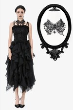 Dark in love Women Black Gothic Punk Butterfly Crystal Beaded Lace Choker
