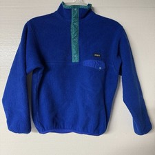 Patagonia Sweater Fleece Kids 12 Blue Snap Button Jacket USA Made Pullover VT
