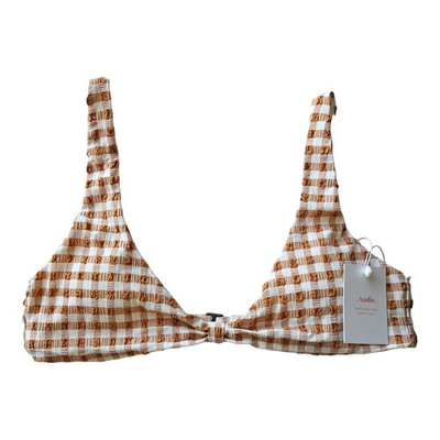#ad ANDIE Women#x27;s L Swim Bikini Top The Amor Brown Cream Gingham Check Textured NEW $15.00