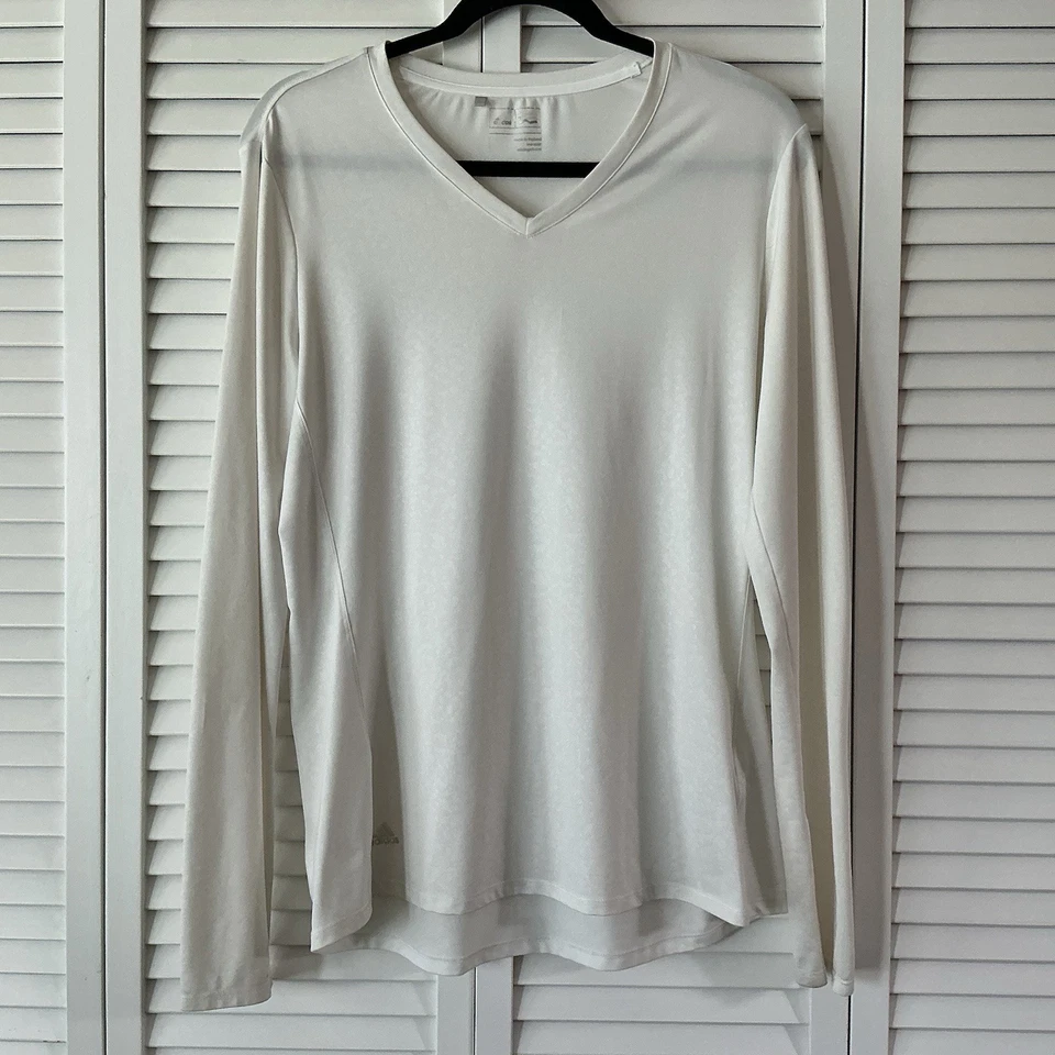 adidas V-Neck Women’s Sz L White Athletic Animal Print Long Sleeve Sporty Top - Image 3 of 4