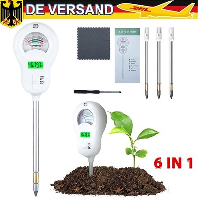 pH Messgerät Erde Bodentester 6-in-1 Digital für Garten Rasen Farm Pflanze DE