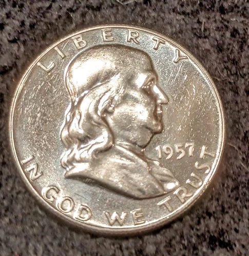 1957 FRANKLIN SILVER HALF DOLLAR UNCIRCULATED, GEM PROOF