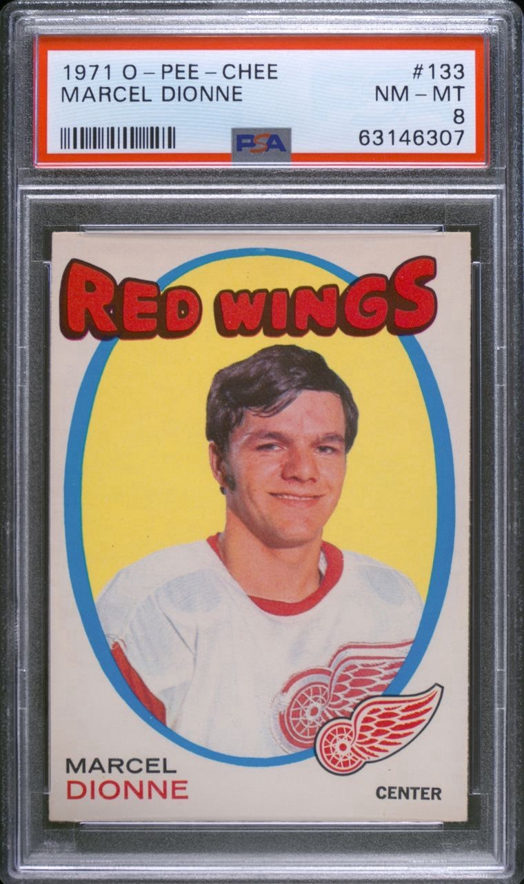 1971-72 O-Pee-Chee - Marcel Dionne #133 (RC), PSA 8 #63146307, Detroit Red Wings
