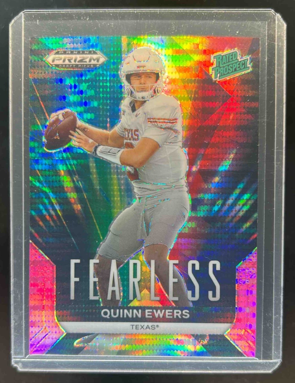 2024 Prizm Draft Picks Quinn Ewers Fearless Neon Pink Pulsar RC #8/15 Longhorns