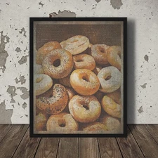 Vintage BAGEL Wall Art, Retro Baking Bread Poster, Jewish Bakery Kitchen Decor