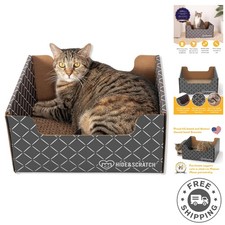 Chic Dark Grey Cat Scratcher and Lounge Bed with Durable Refillable Scratch Pad