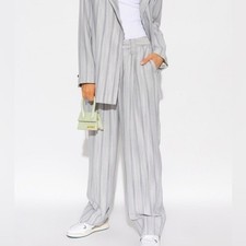 NWT GANNI Striped Trousers in Grey Phantom Stripe, Size 42 (US 10/12)