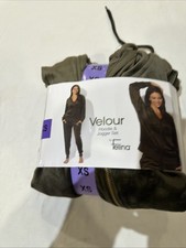 Felina Women's 2-Piece Velour Hoodie  Jogger Set, Deep Olive Green , Size XS