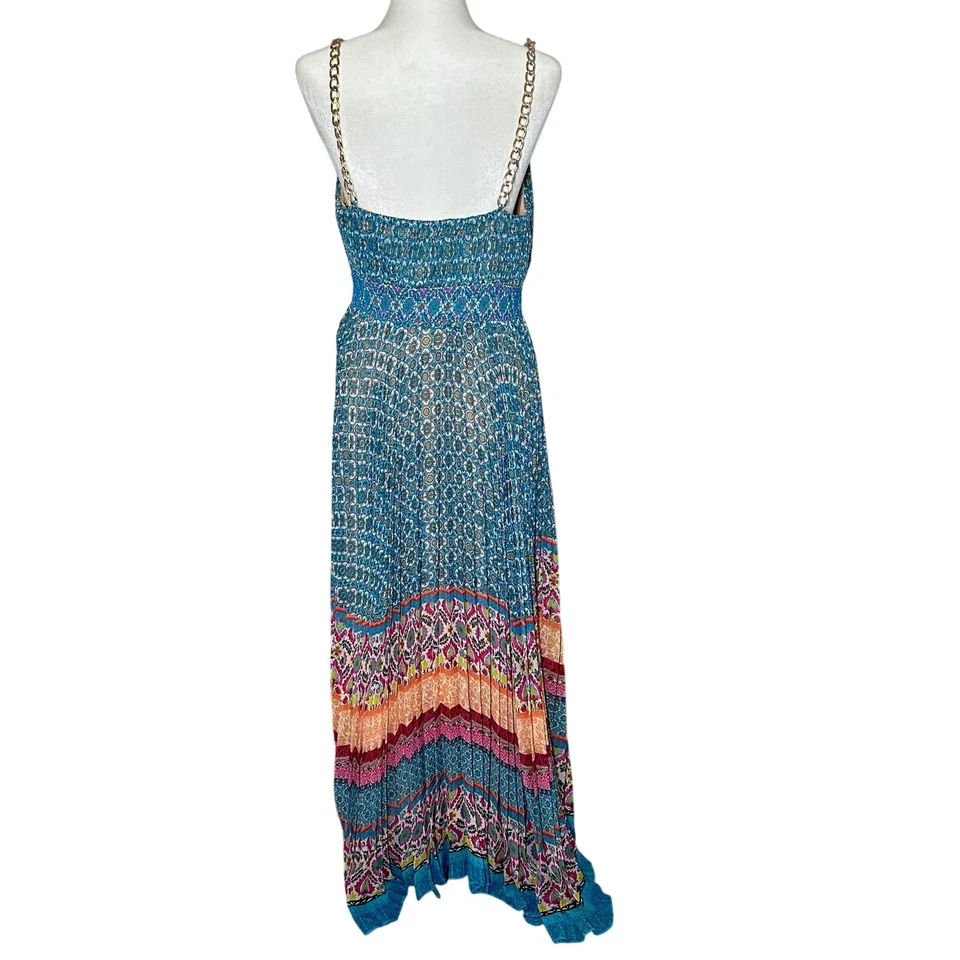 Alice + Olivia Gloria Maxi Dress Gold Chain Straps Pleated Boho Size 10 org.$660 - Image 4 of 4