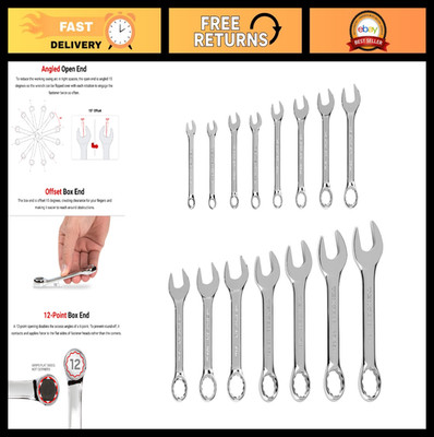 15-Piece Stubby Combination Wrench Set (1/4'' to 1'') - Durable, Compact Tool Kit
