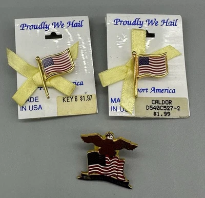 (3) AMERICAN FLAG LAPEL PIN Hat Tie Tack patriotic ribbon removable made in USA - Image 1 of 4