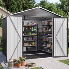 8x6FT Outdoor Storage Shed with Floor Black Metal Garden Tool Shed with Sloping