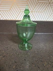 Antique Glass L E Smith Candy Dish & Lid Crackle Green Depression