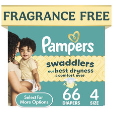 Pampers Swaddlers Fragrance Free Baby Diapers Size 4 Unscented 66 Count Box