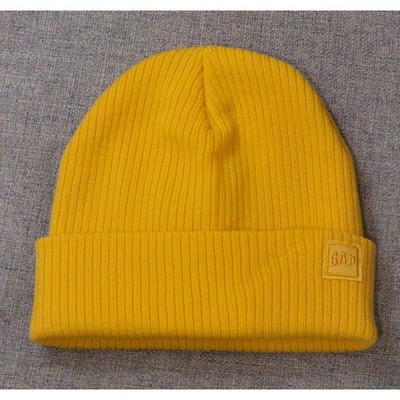 Gap Kids sz One Size Yellow Ribbed Knit Beanie NWT Logo Patch Chunky knit Cozy