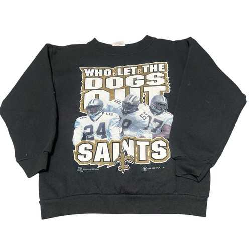 Vintage NFL New Orleans Saints Sweatshirt "Who Let The Dogs Out" Youth Medium
