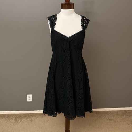Free People Black Lace Embroidered Creme De La Creme Dress Sz 12 Fall Whimsigoth
