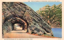 Cody WY Wyoming Triple Tunnels Shoshone Canyon Yellowstone Vtg Postcard 22A