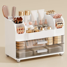 Makeup Organizer for Vanity with 2 Large Drawers, Cosmetic Display Case with Bru