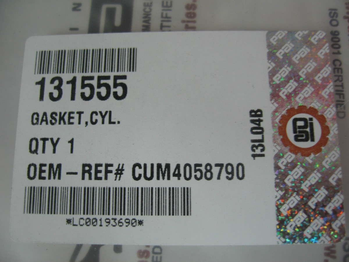 Head Gasket for Cummins N14 855. Qty. 1 PAI# 131555 Ref# 4058790