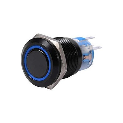 19mm 12V LED ON/Off Black Waterproof Self-Locking Push Button Flate 