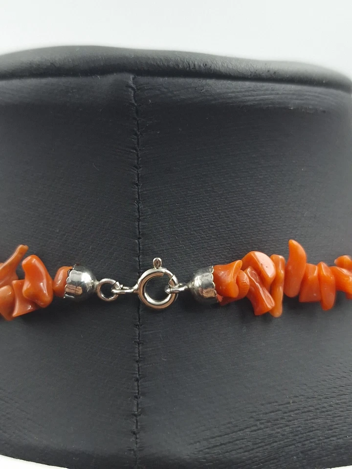 COLLANA IN ARGENTO 925 CON FRANGIA  CORALLO ROSSO SCURO MEDITERRANEO  DONNA  - Immagine 3 di 4