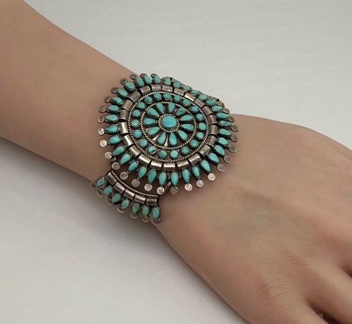 Brazalete brazalete turquesa azul punto pequeño de plata esterlina nativo americano de colección FZZ - Imagen 6 de 6