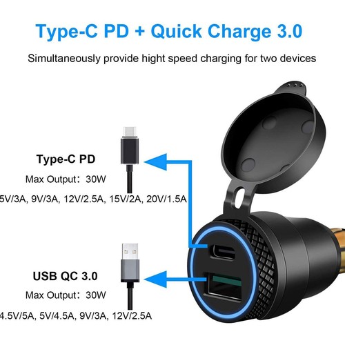 Motorrad QC3.0 USB Typ C PD Ladegerät Netzteil passend für EU Stecker - Picture 15 of 22