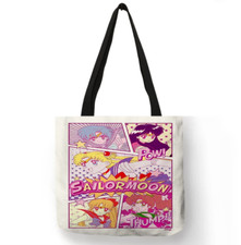 13x13 Vintage 90's Style Sailor Moon Linen Tote Shoulder Library Bag