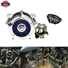 Chrome Blue Intake Air Filter W/Rain Sock Fit For Harley Softail FLHT Dyna 2000