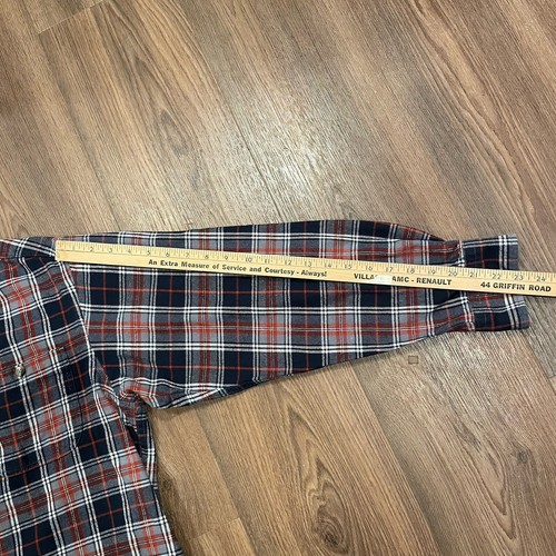 Red Head Flannel Shirt Mens Medium Button Front Long Sleeve Navy Blue Plaid - Picture 8 of 15