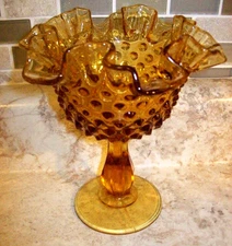 Fenton  AMBER Hobnail Ruffled Candy Nut Compote Dish