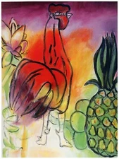 Decor Poster. Fine Graphic Art. Rooster, flower & Fruit. Home Wall Design. 1345