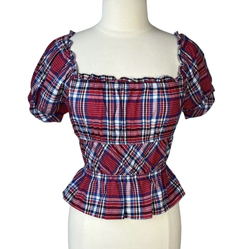 Sim & Sam Damen Bluse Shirt Oberteil Rot Blau Kurzarm Größe L Neu