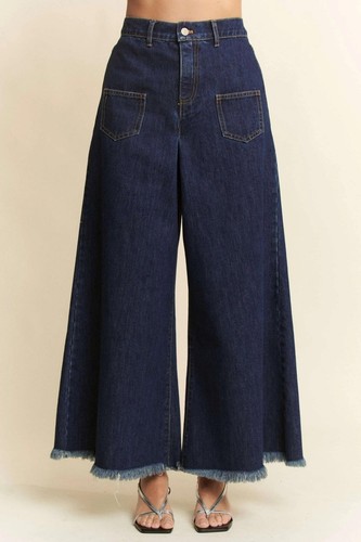 Jeans culotte de pierna ancha con bolsillo de parche - Imagen 2 de 13