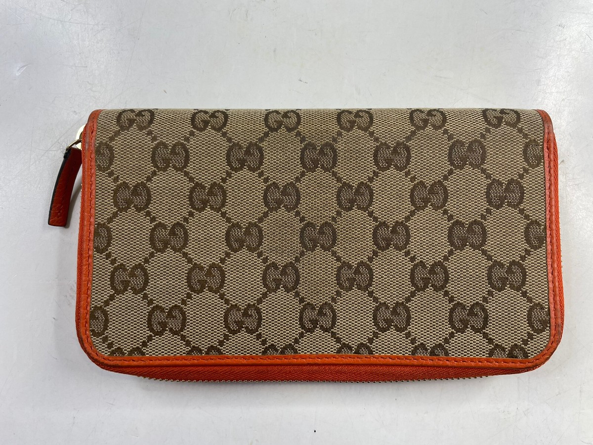 Authentic GUCCI Zip Around Long Wallet Beige/Orange Canvas  display picture 1