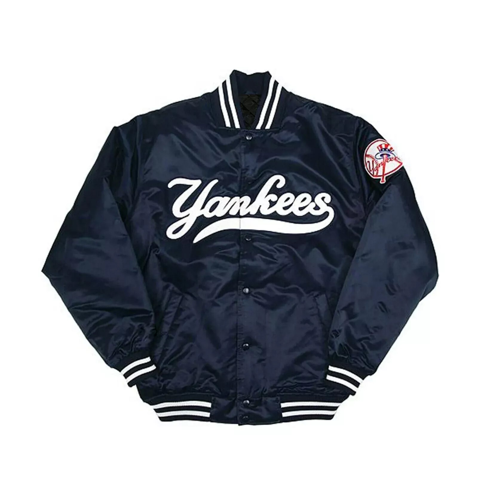 New NY Yankees Vintage 90s Blue Satin Bomber Varsity Jacket - Athletic Style