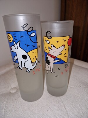 Dartington Designs Frosted Tall Glass Dog Retro Animal Vintage Spot and Fido
