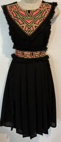 Manoush Black Bib Front Belted Sleeveless Dress Size M - Picture 1 of 11