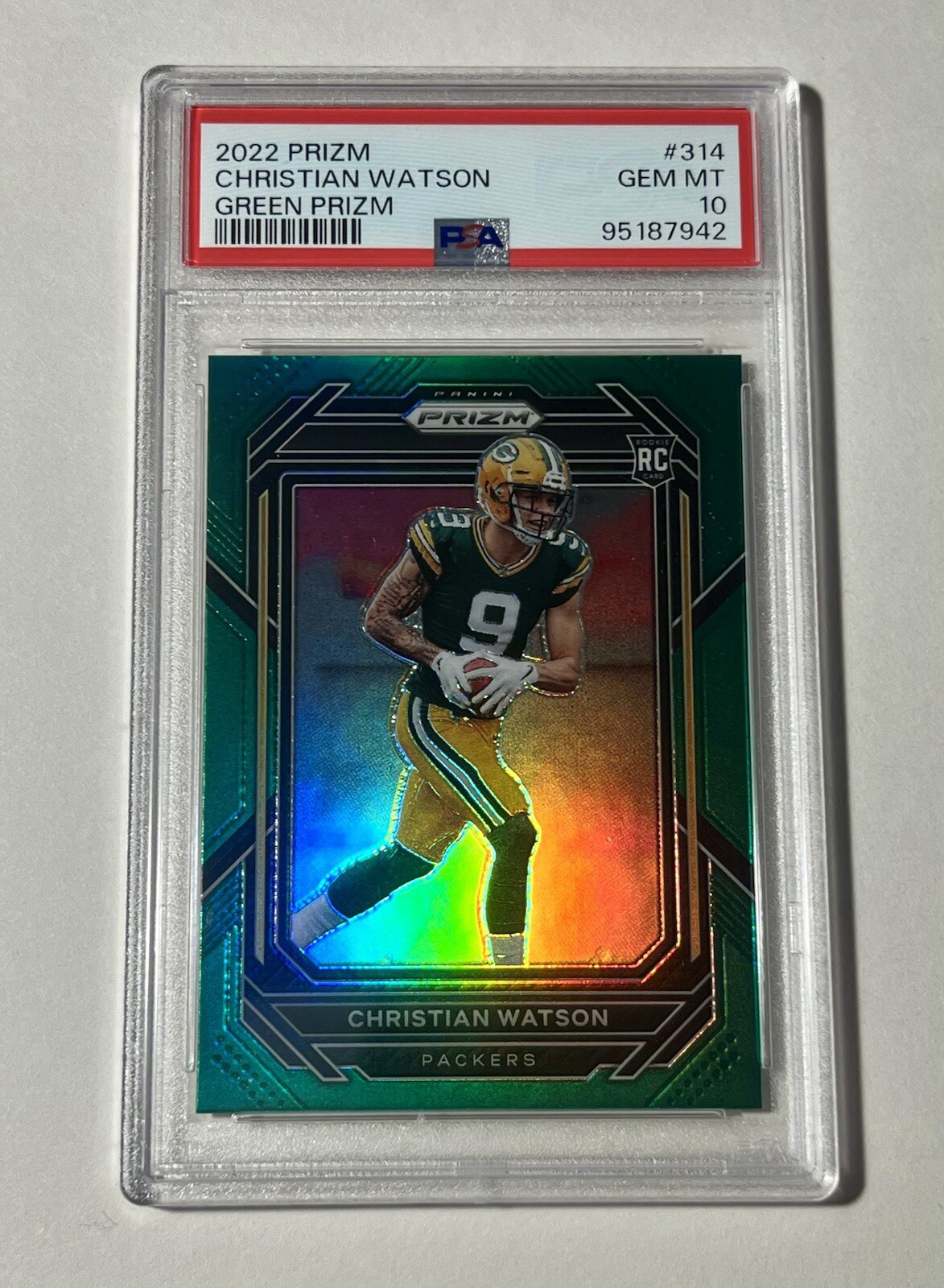 PSA 10 Christian Watson Green Prizm RC #314 2022 Panini Prizm