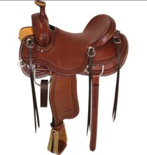 Western Brown Oil Leather Roper Ranch Saddle with Strings 15",16", 17", 18",