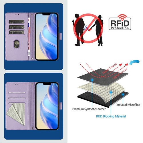 RFID Leather Wallet Case Cover For iPhone 16e 16 15 14 13 12 11 Pro Max XS Plus - Picture 17 of 91